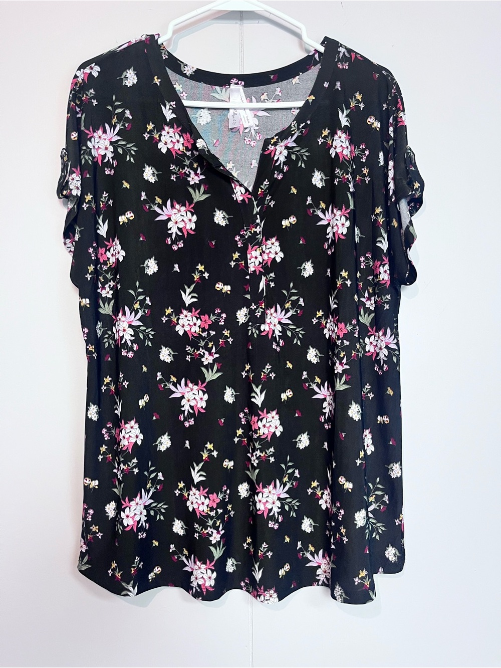 2 Dye 4 Floral Top Black Multicolour Short Sleeve Size L